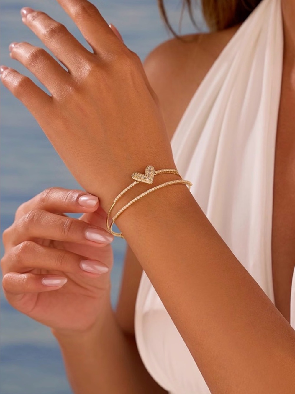 Delicate Gold Heart Cuff Bracelet - Women Jewelry